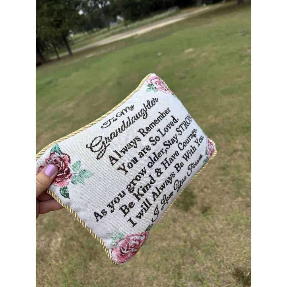 To My Granddaughter Rope Style Trim Tapestry Accent Pillow Roses Double Sided